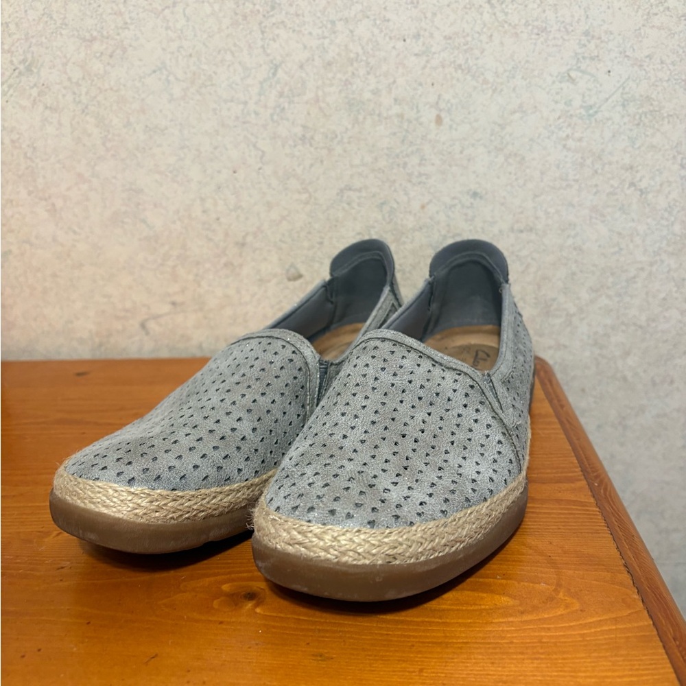 Clark’s Elaina Ruby Women's Leather Espadrille Gray Pewter Loafers size 7.5 - Picture 2 of 8
